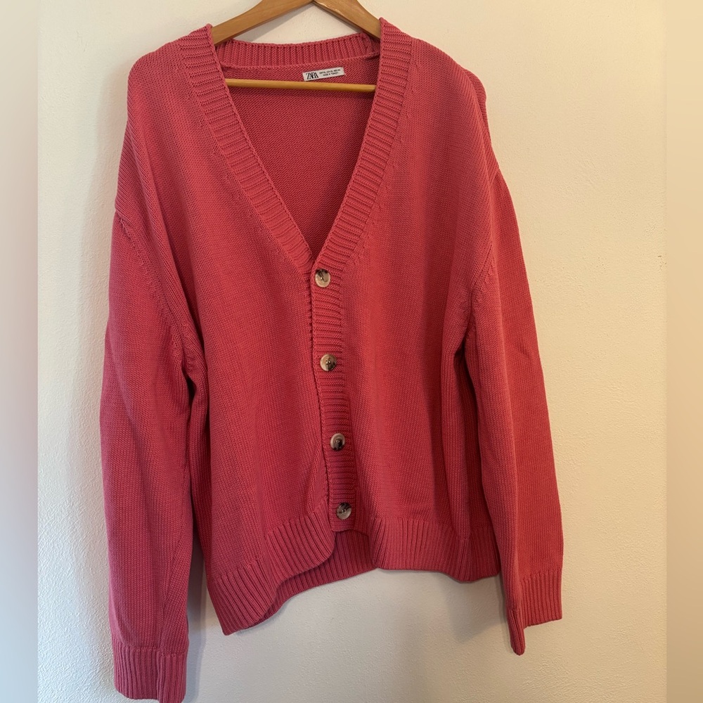 Zara XL Women's Coral Cardigan Sweater